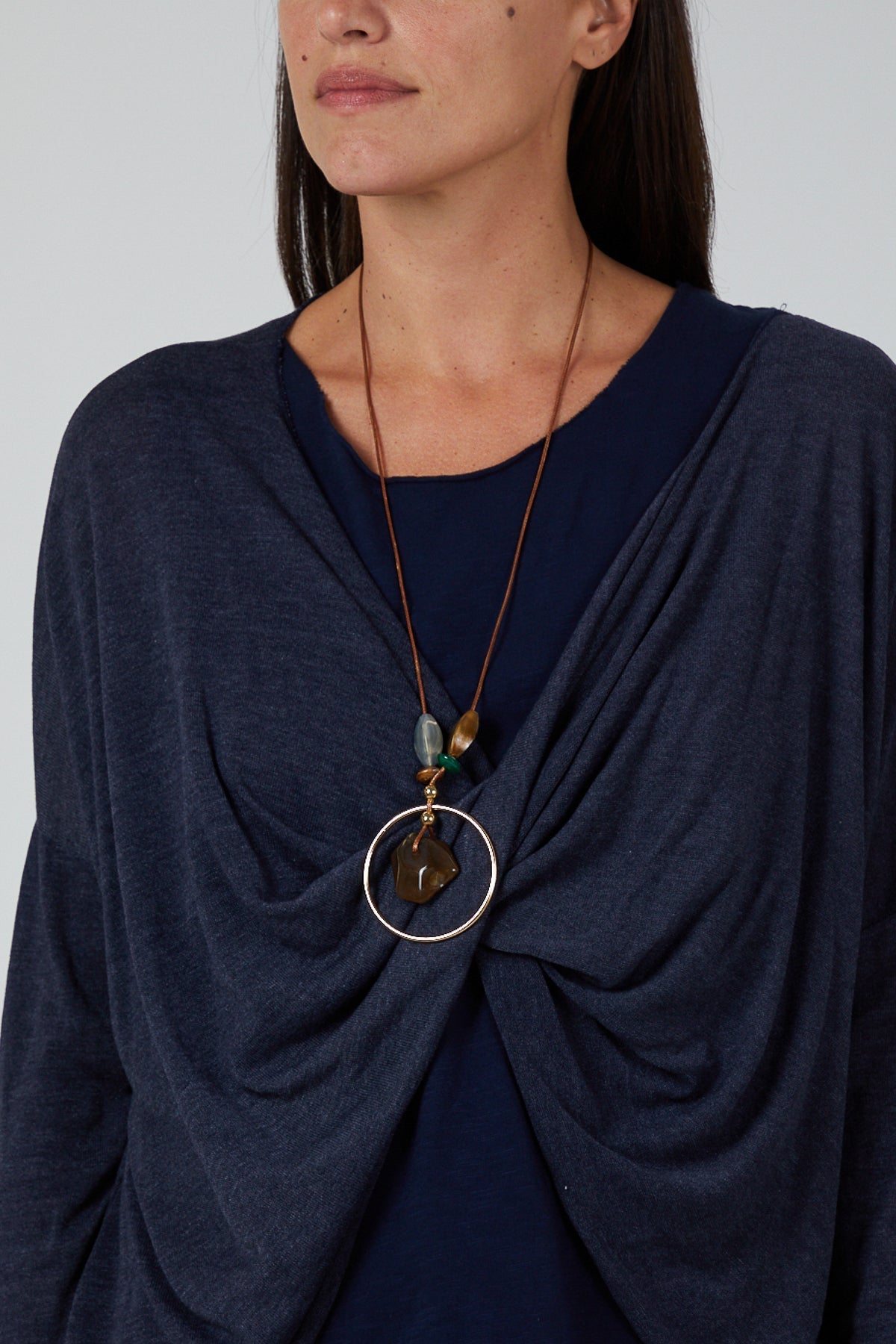 Charcoal Twist Front 2 in 1 Necklace Long Sleeve Top For Women ONE SIZE - Dropwear