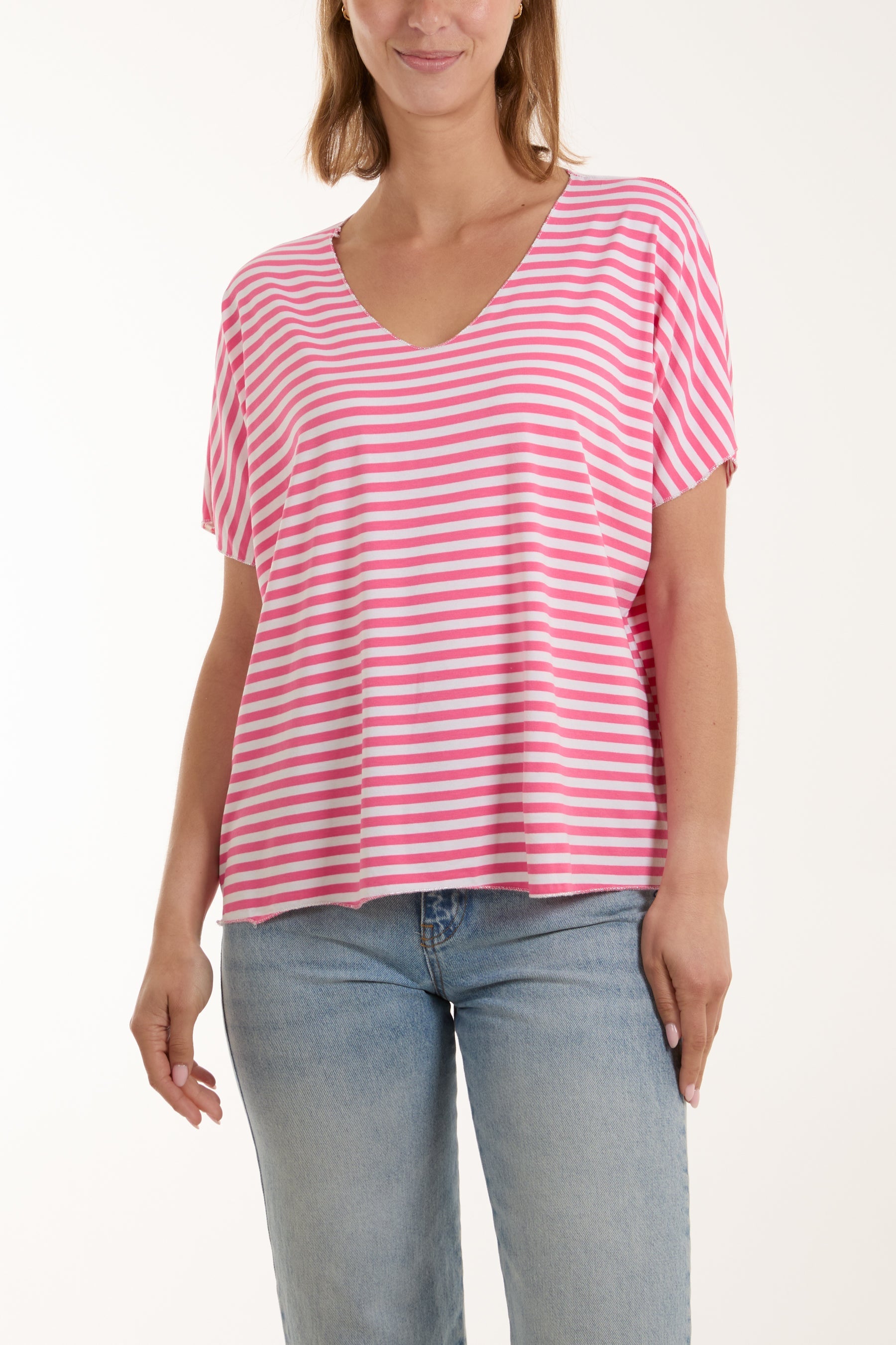 V-Neck Stripe T-Shirt For Women  - Dropwear