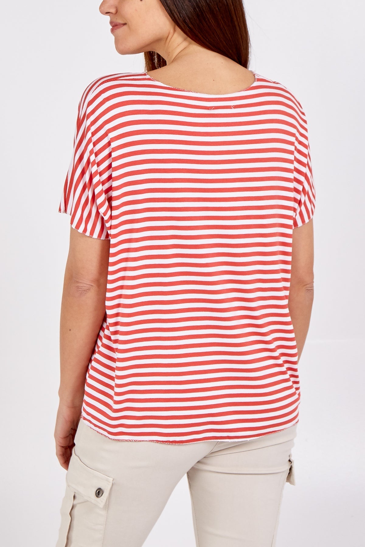 V-Neck Stripe T-Shirt For Women  - Dropwear