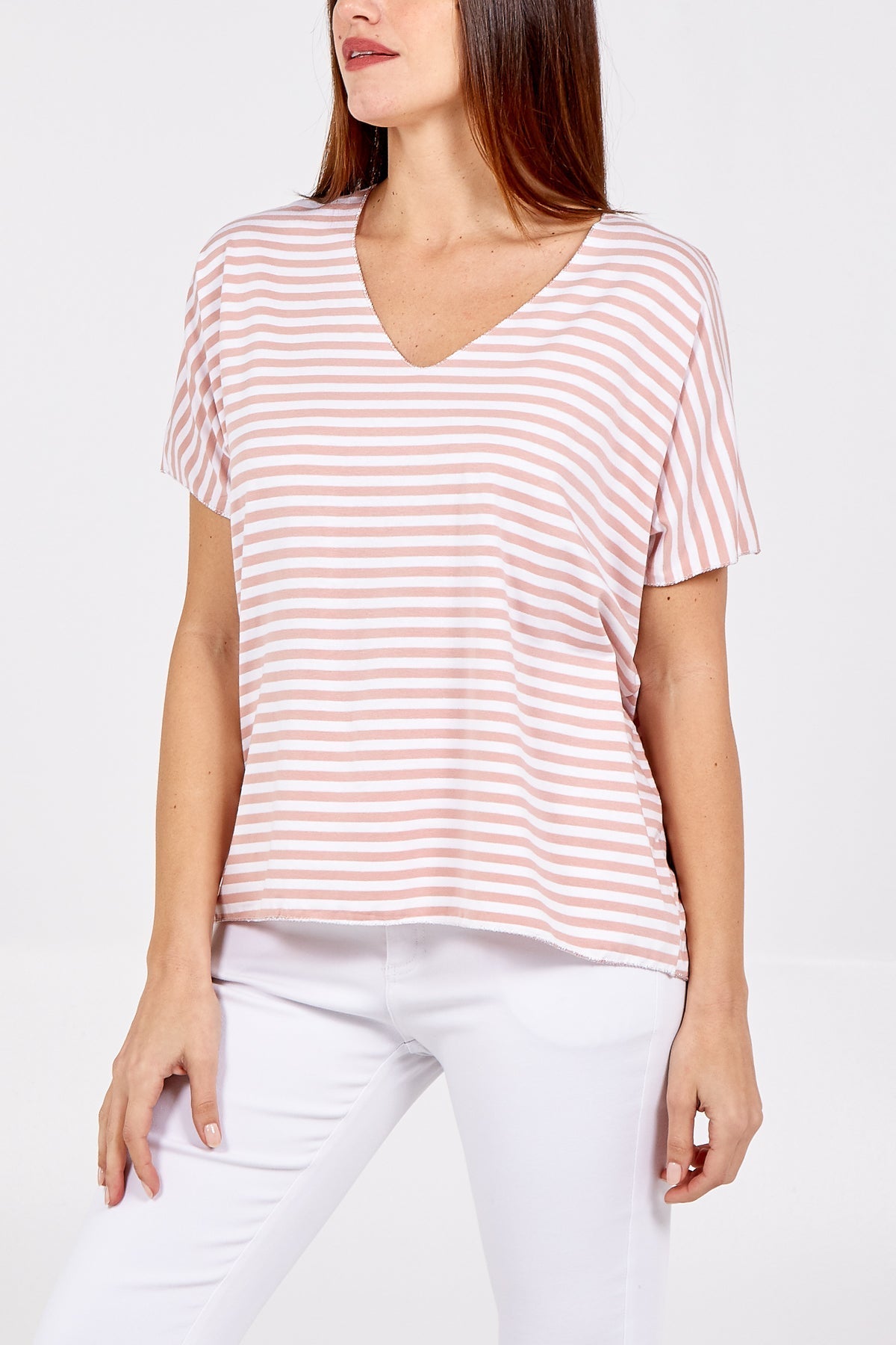 V-Neck Stripe T-Shirt For Women  - Dropwear