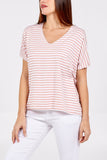 V-Neck Stripe T-Shirt For Women  - Dropwear