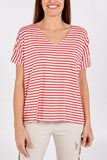 V-Neck Stripe T-Shirt For Women  - Dropwear