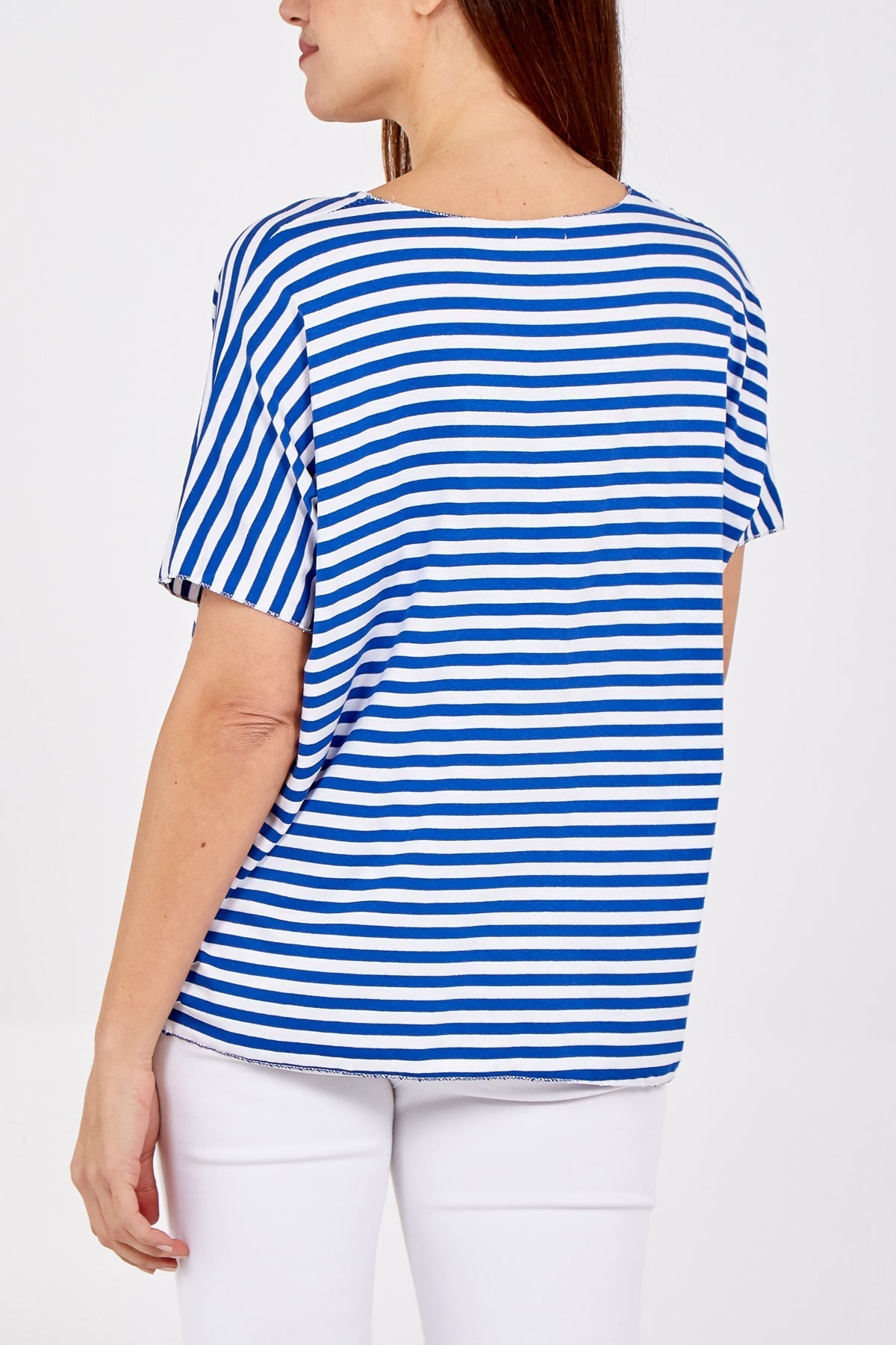 V-Neck Stripe T-Shirt For Women  - Dropwear