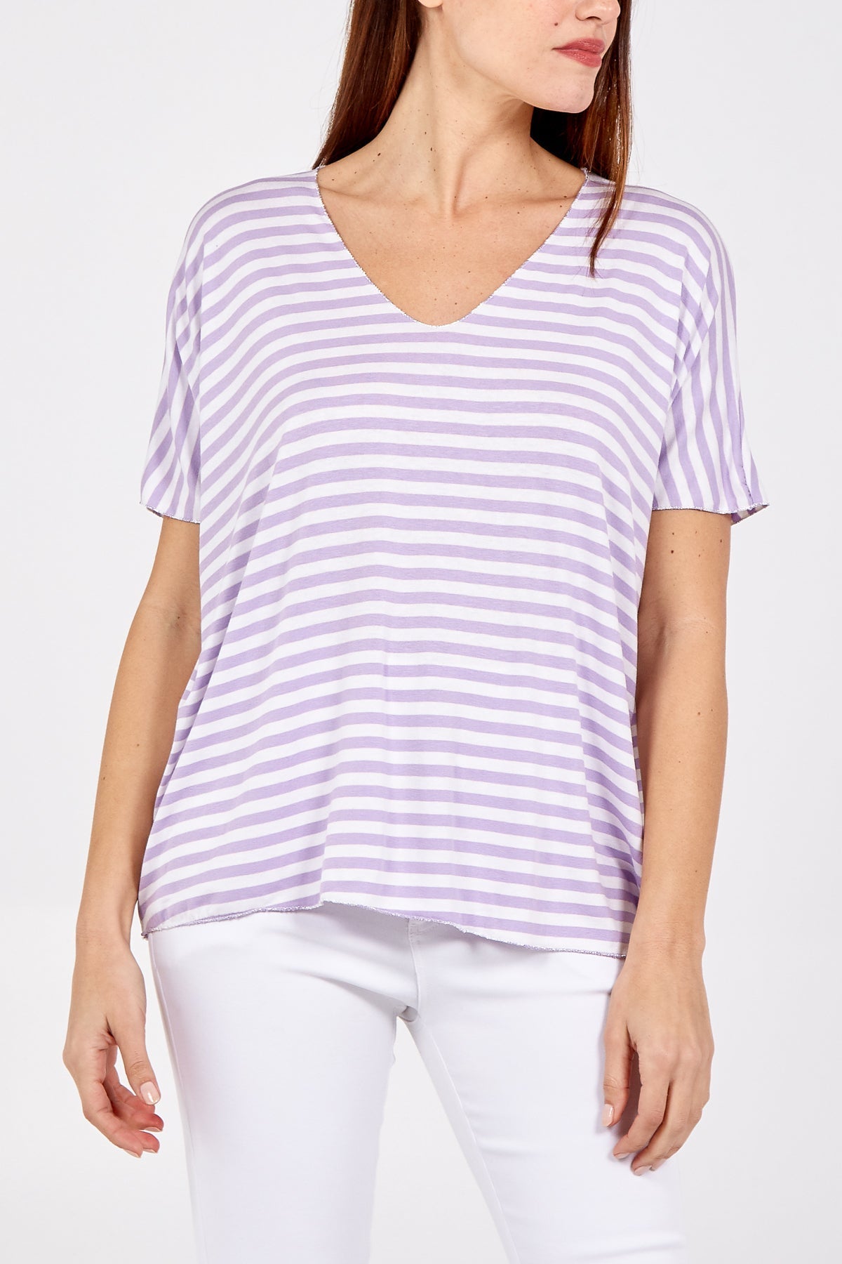 V-Neck Stripe T-Shirt For Women  - Dropwear