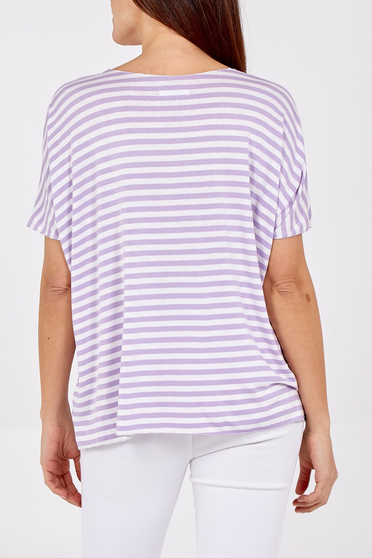 V-Neck Stripe T-Shirt For Women  - Dropwear