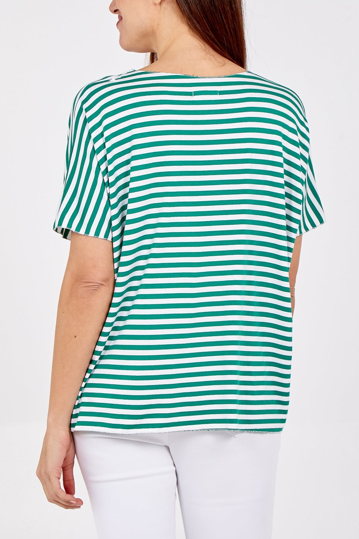Candy Pink V-Neck Stripe T-Shirt For Women ONE SIZE - Dropwear