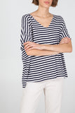 Black V-Neck Stripe T-Shirt For Women ONE SIZE - Dropwear