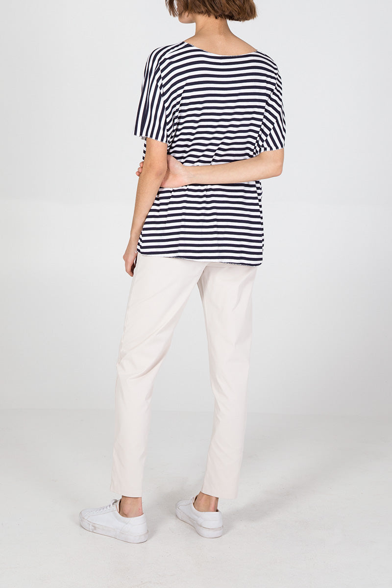 Royal Blue V-Neck Stripe T-Shirt For Women ONE SIZE - Dropwear