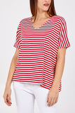 Light Blue V-Neck Stripe T-Shirt For Women ONE SIZE - Dropwear