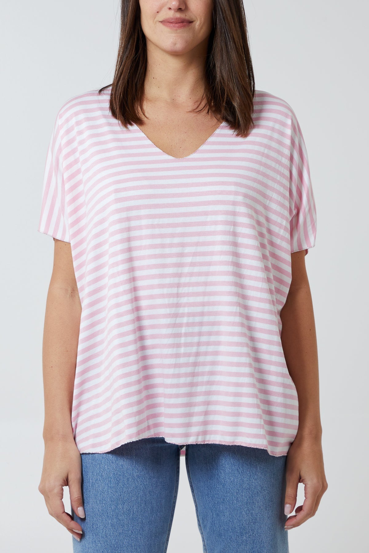 V-Neck Stripe T-Shirt For Women  - Dropwear