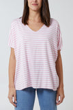 V-Neck Stripe T-Shirt For Women  - Dropwear