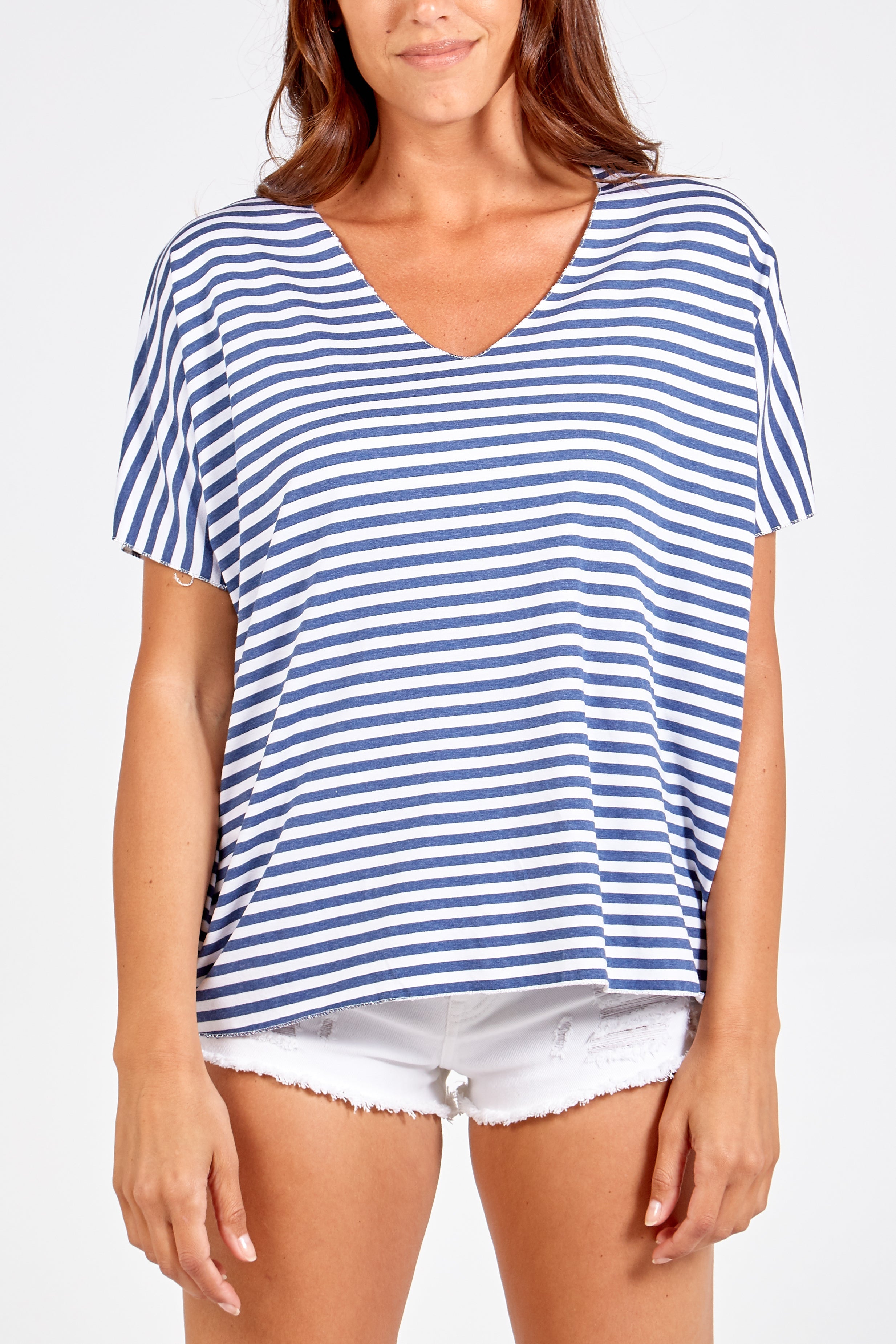 V-Neck Stripe T-Shirt For Women  - Dropwear
