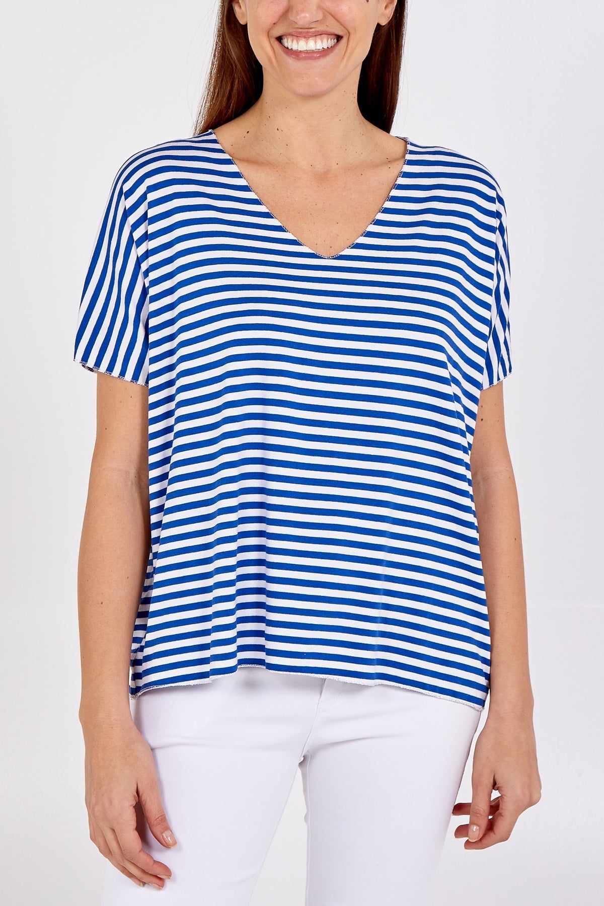 V-Neck Stripe T-Shirt For Women  - Dropwear