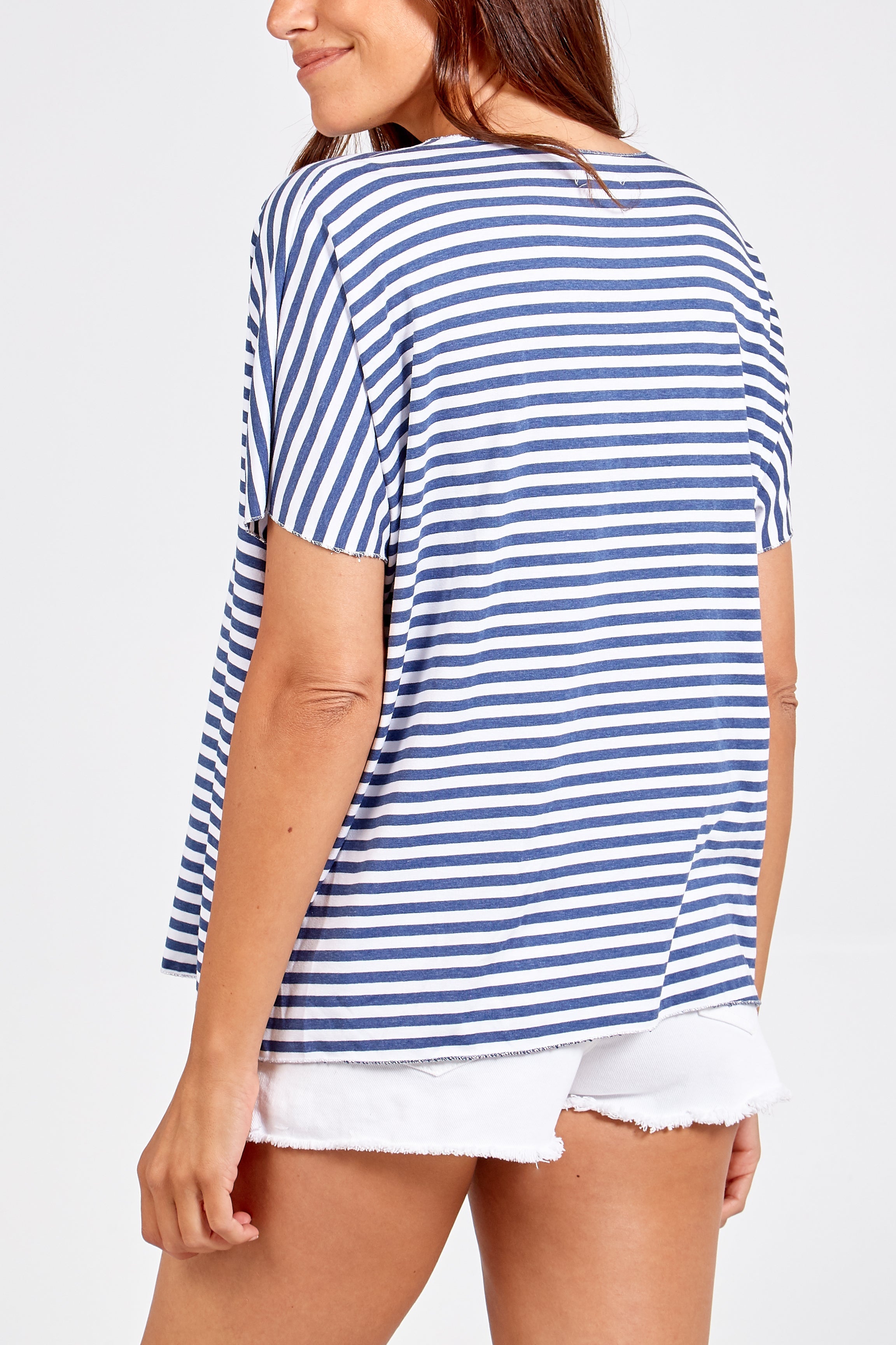 V-Neck Stripe T-Shirt For Women  - Dropwear