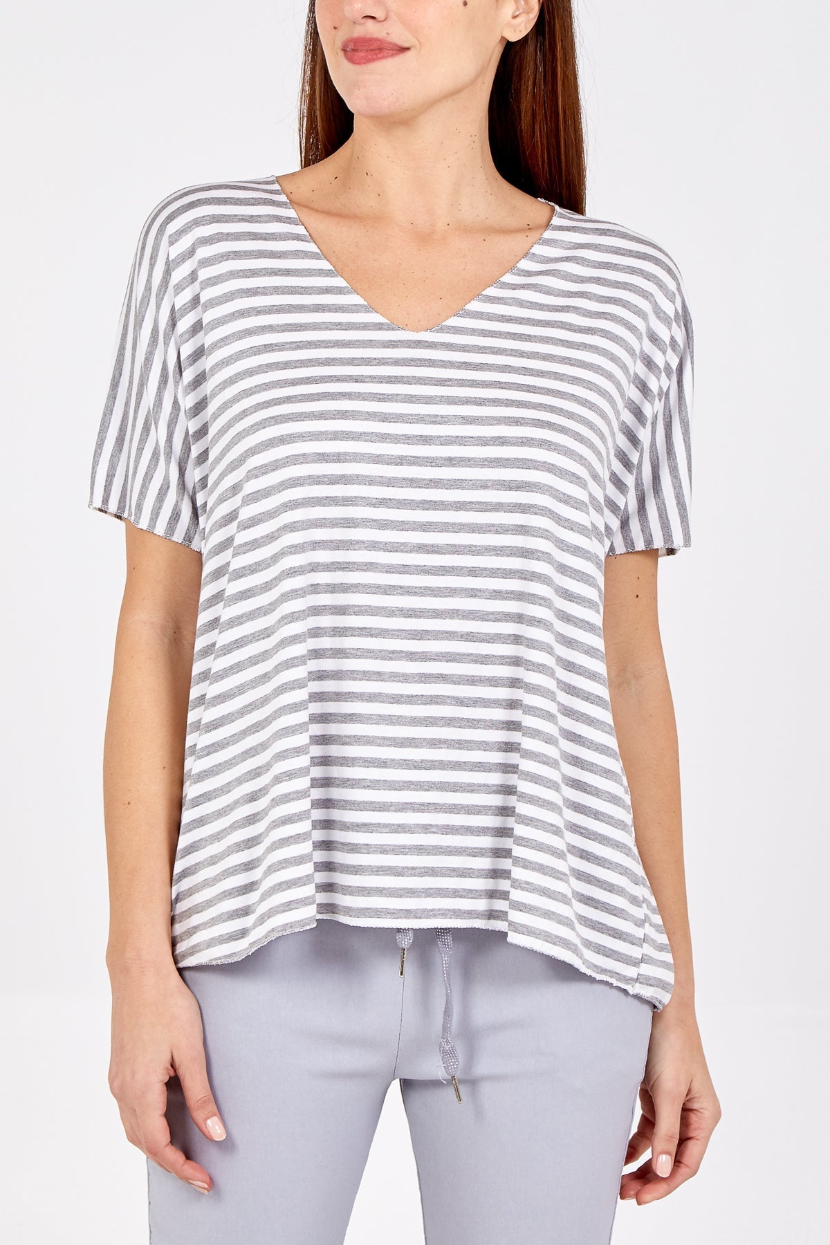 V-Neck Stripe T-Shirt For Women  - Dropwear
