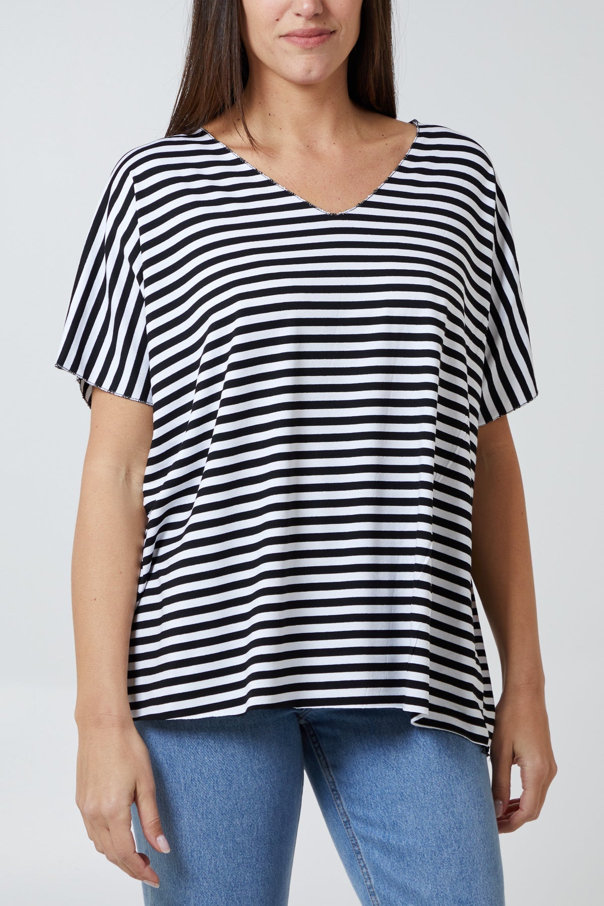 V-Neck Stripe T-Shirt For Women  - Dropwear