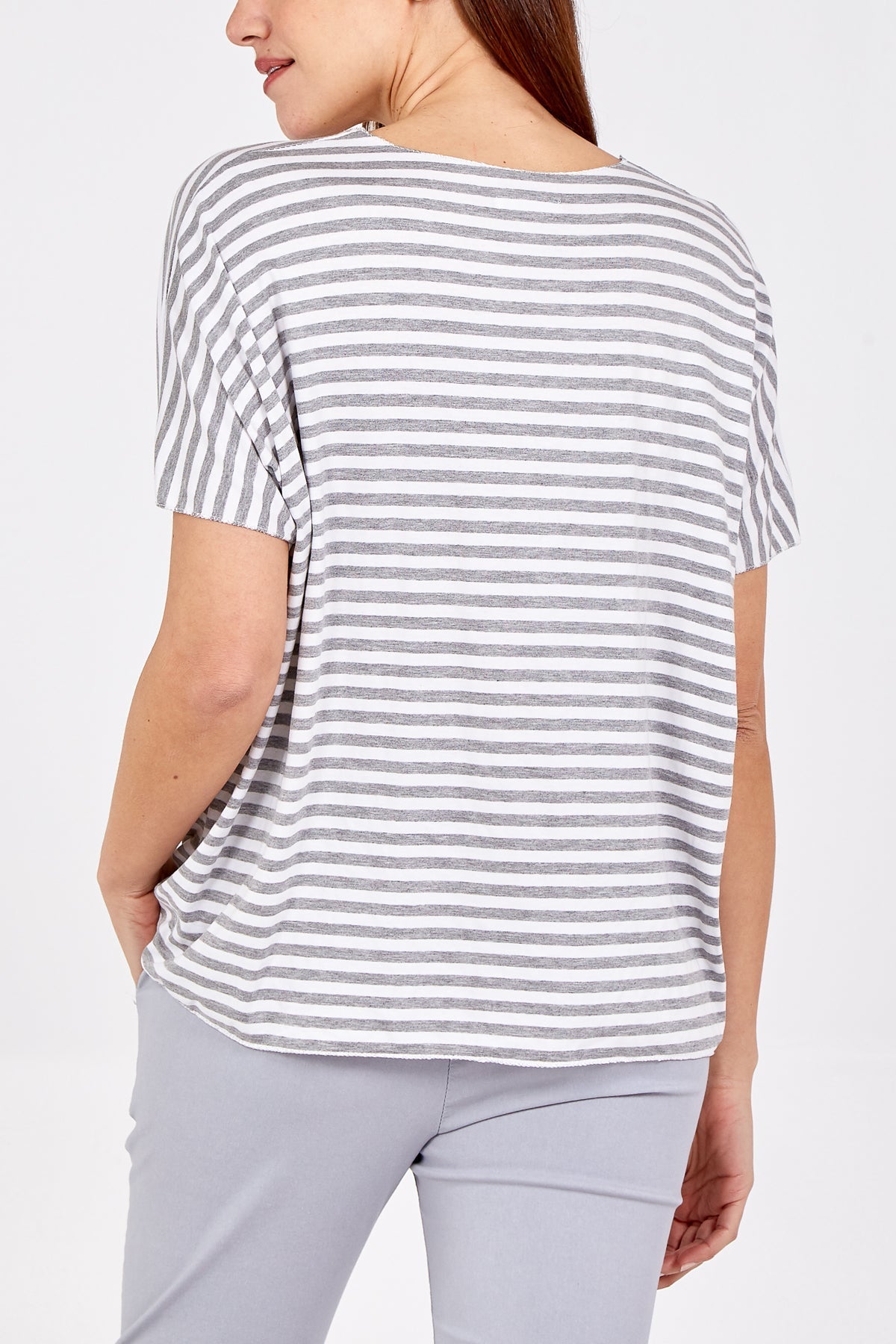 V-Neck Stripe T-Shirt For Women  - Dropwear