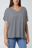 V-Neck Stripe T-Shirt For Women  - Dropwear