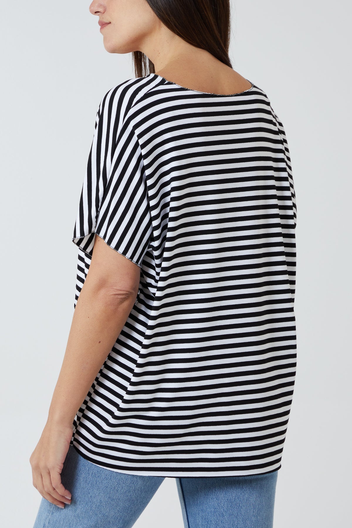 V-Neck Stripe T-Shirt For Women  - Dropwear