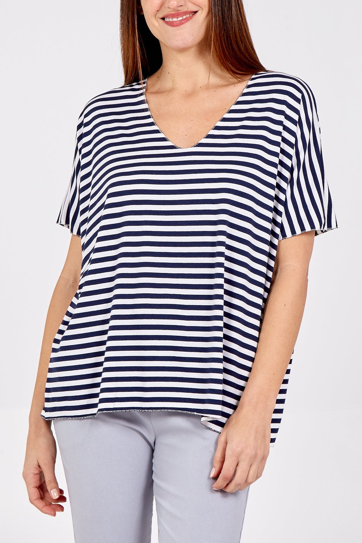 V-Neck Stripe T-Shirt For Women  - Dropwear