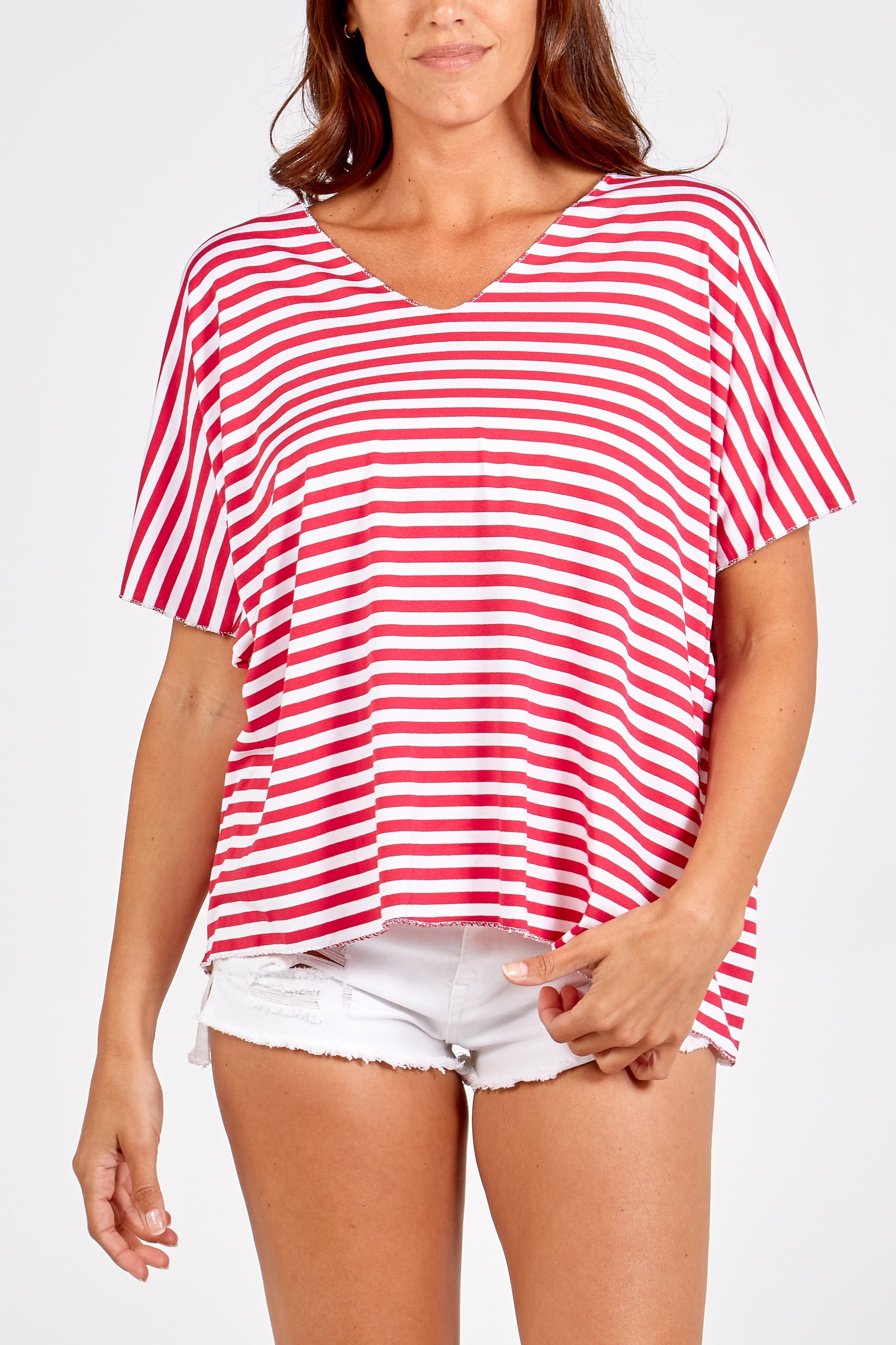 V-Neck Stripe T-Shirt For Women  - Dropwear