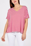 V-Neck Stripe T-Shirt For Women  - Dropwear