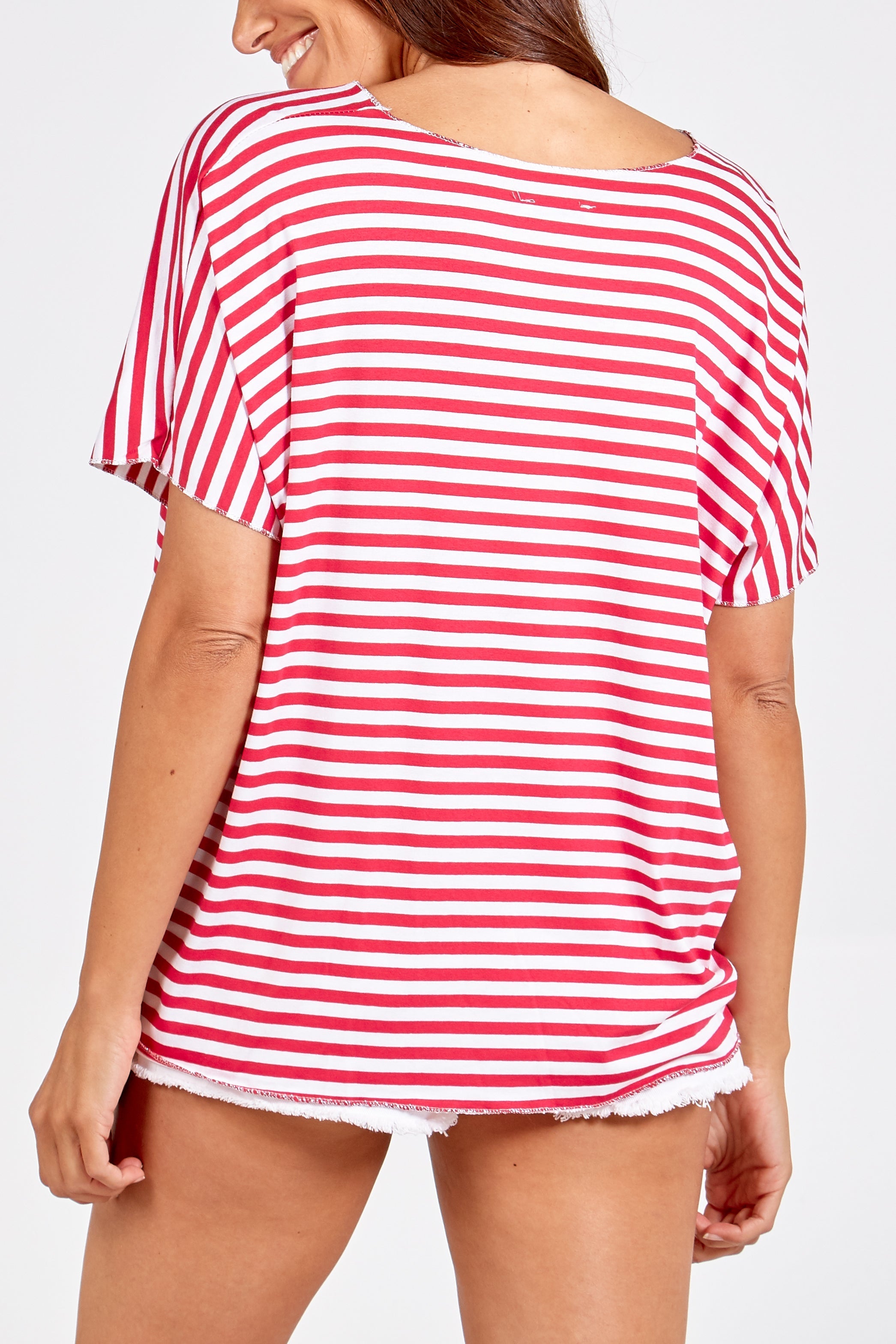 V-Neck Stripe T-Shirt For Women  - Dropwear