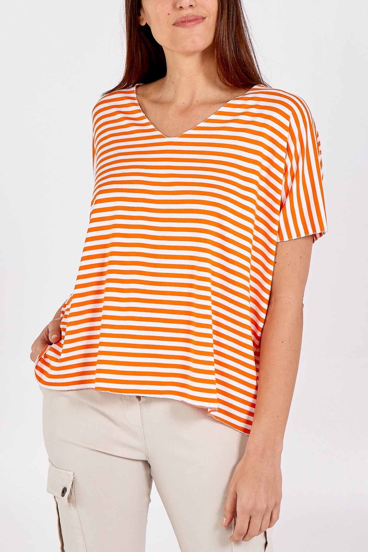 V-Neck Stripe T-Shirt For Women  - Dropwear