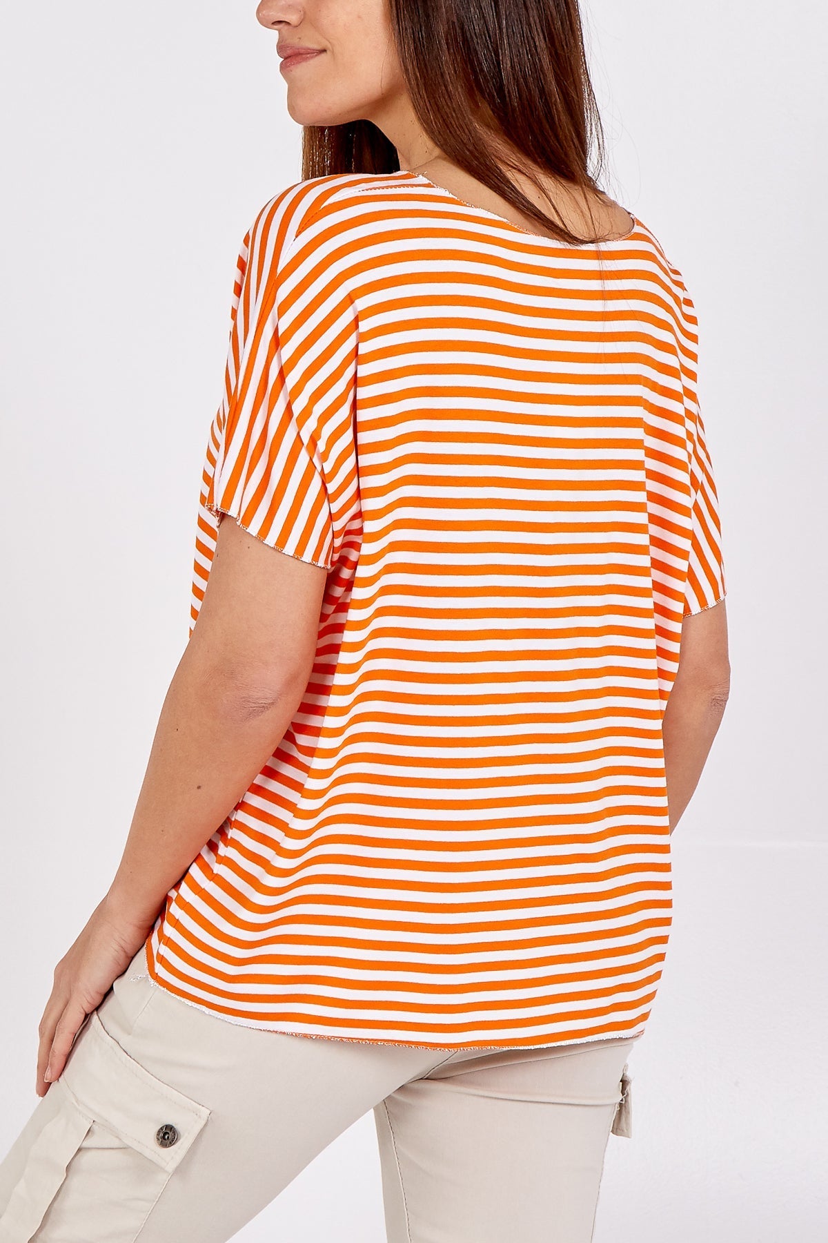 V-Neck Stripe T-Shirt For Women  - Dropwear