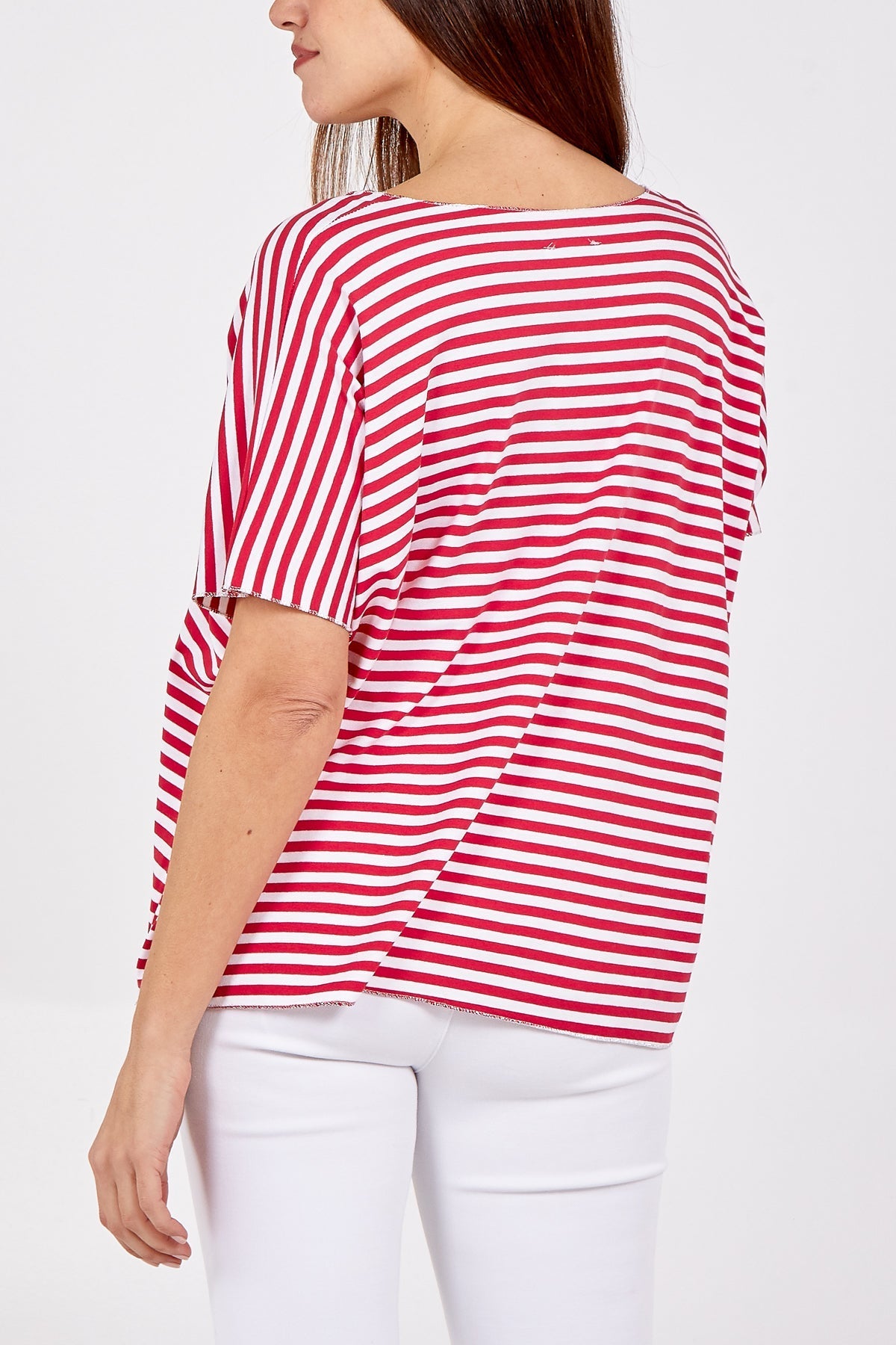V-Neck Stripe T-Shirt For Women  - Dropwear