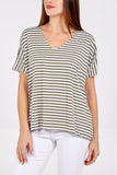 V-Neck Stripe T-Shirt For Women  - Dropwear