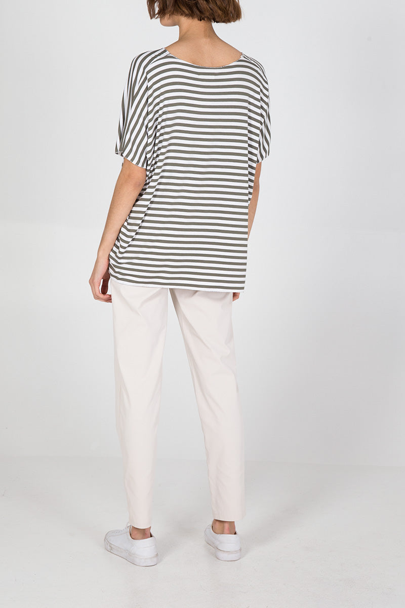 V-Neck Stripe T-Shirt For Women  - Dropwear
