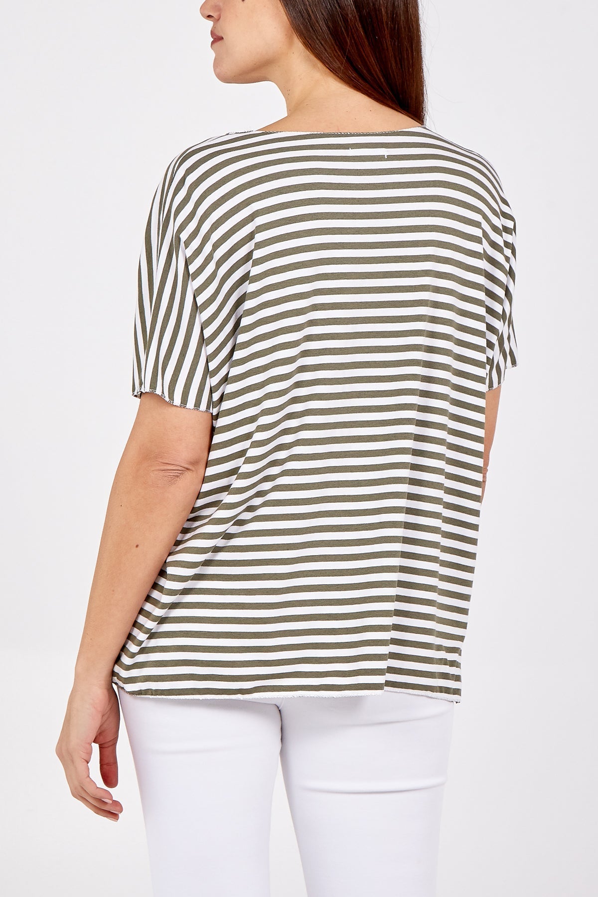 V-Neck Stripe T-Shirt For Women  - Dropwear