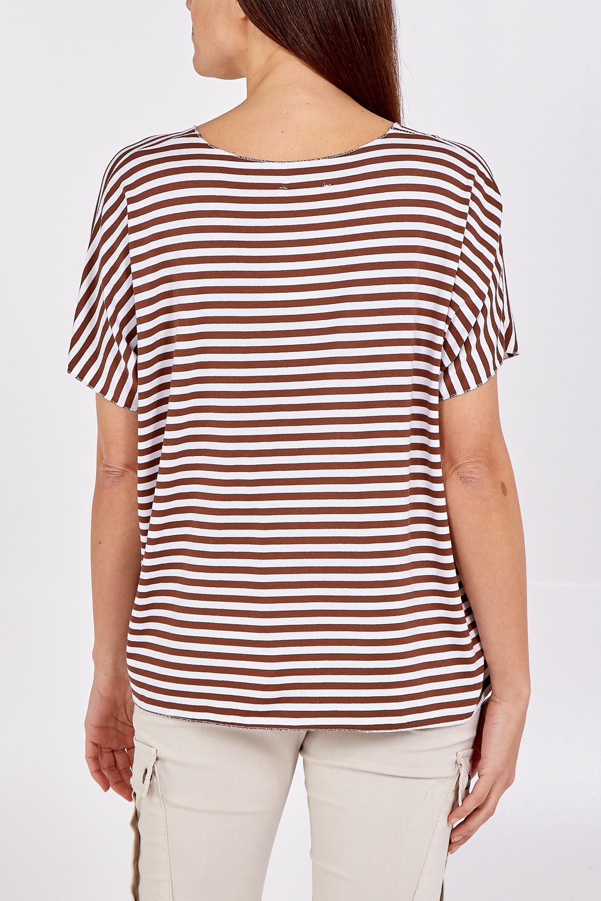 V-Neck Stripe T-Shirt For Women  - Dropwear