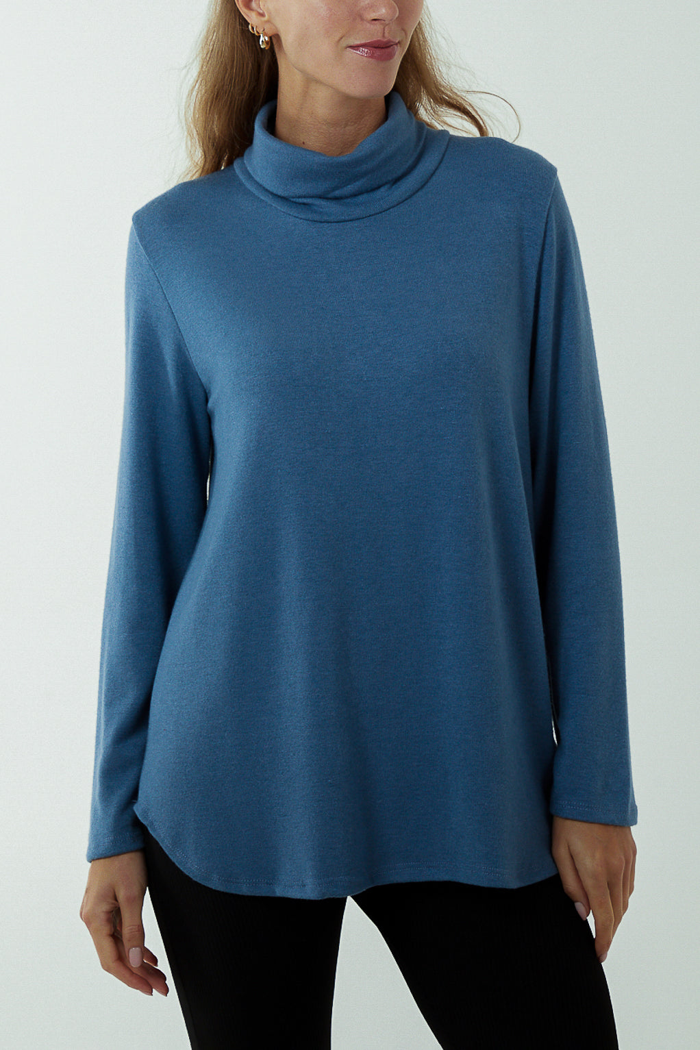 Khaki Roll Neck Fine Knit Jumper For Women ONE SIZE - Dropwear