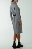 Light Blue Roll Neck Belted Knitted Midi Dress For Women ONE SIZE - Dropwear