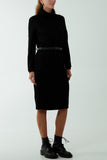 Roll Neck Belted Knitted Midi Dress For Women  - Dropwear