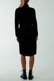 Roll Neck Belted Knitted Midi Dress For Women  - Dropwear