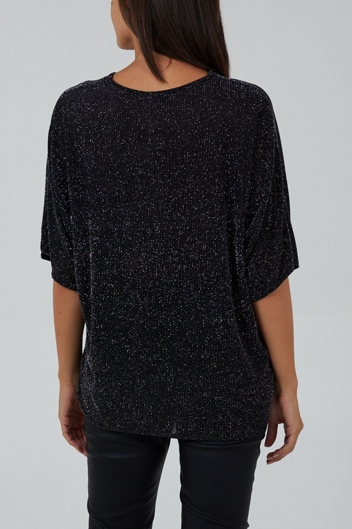 Silver Glitter Lurex Tie Front Hem Blouse For Women ONE SIZE - Dropwear