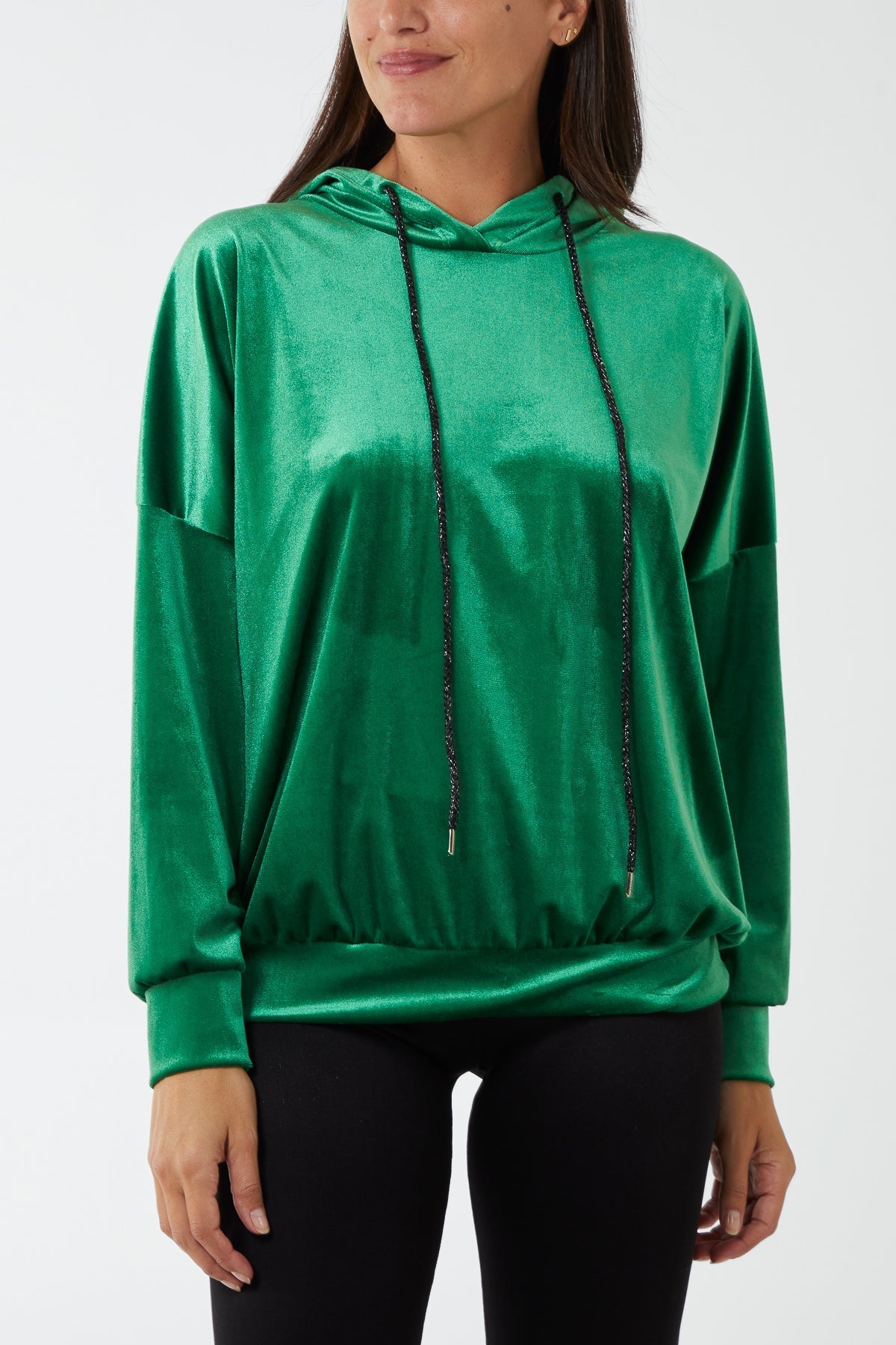 Velour Glitter Drawstring Hoodie For Women  - Dropwear