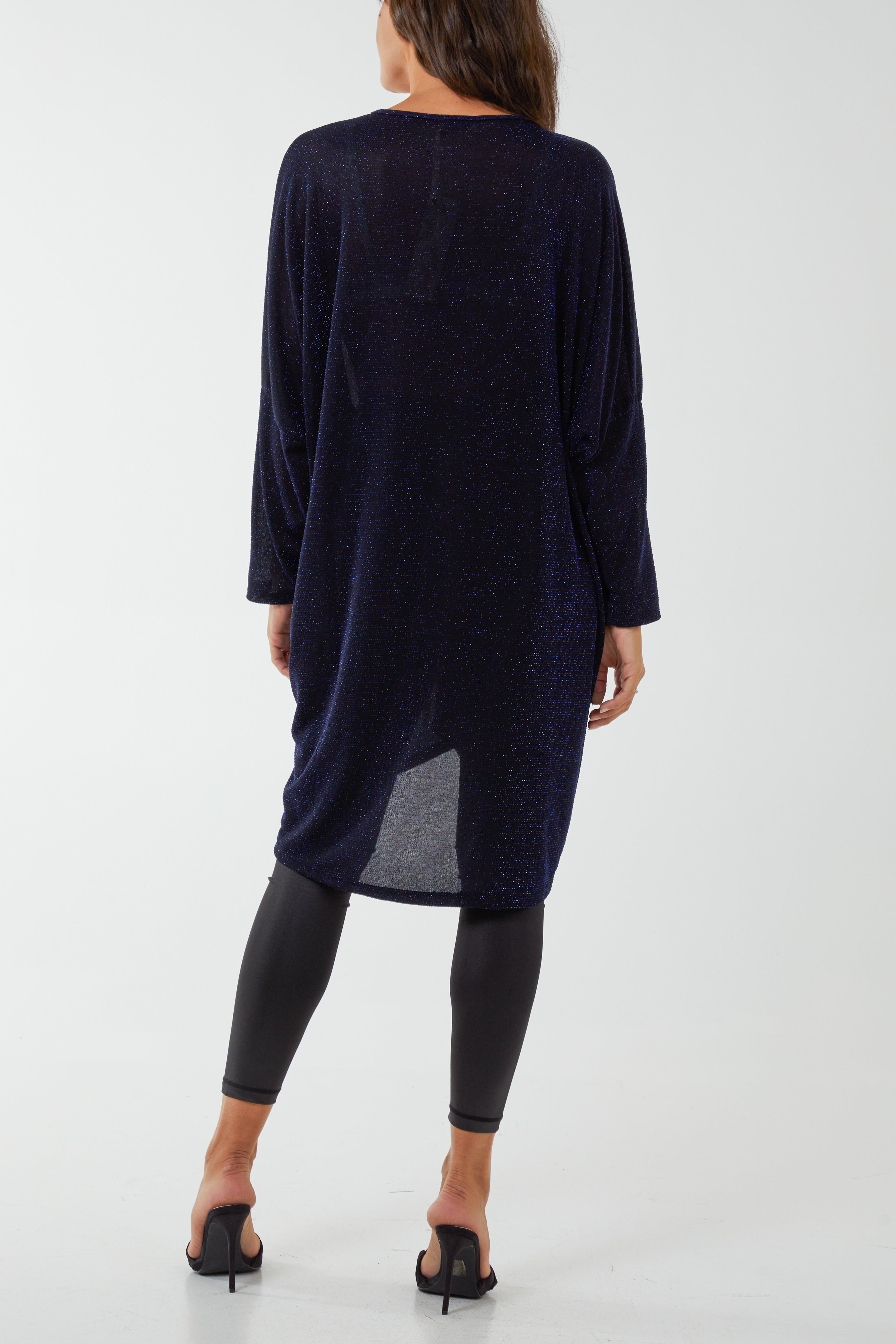 Glitter Lurex Twist Tie Knot Tunic Dress For Women  - Dropwear