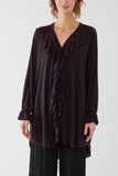 Glitter Lurex Ruffle Flounce Button Blouse For Women  - Dropwear