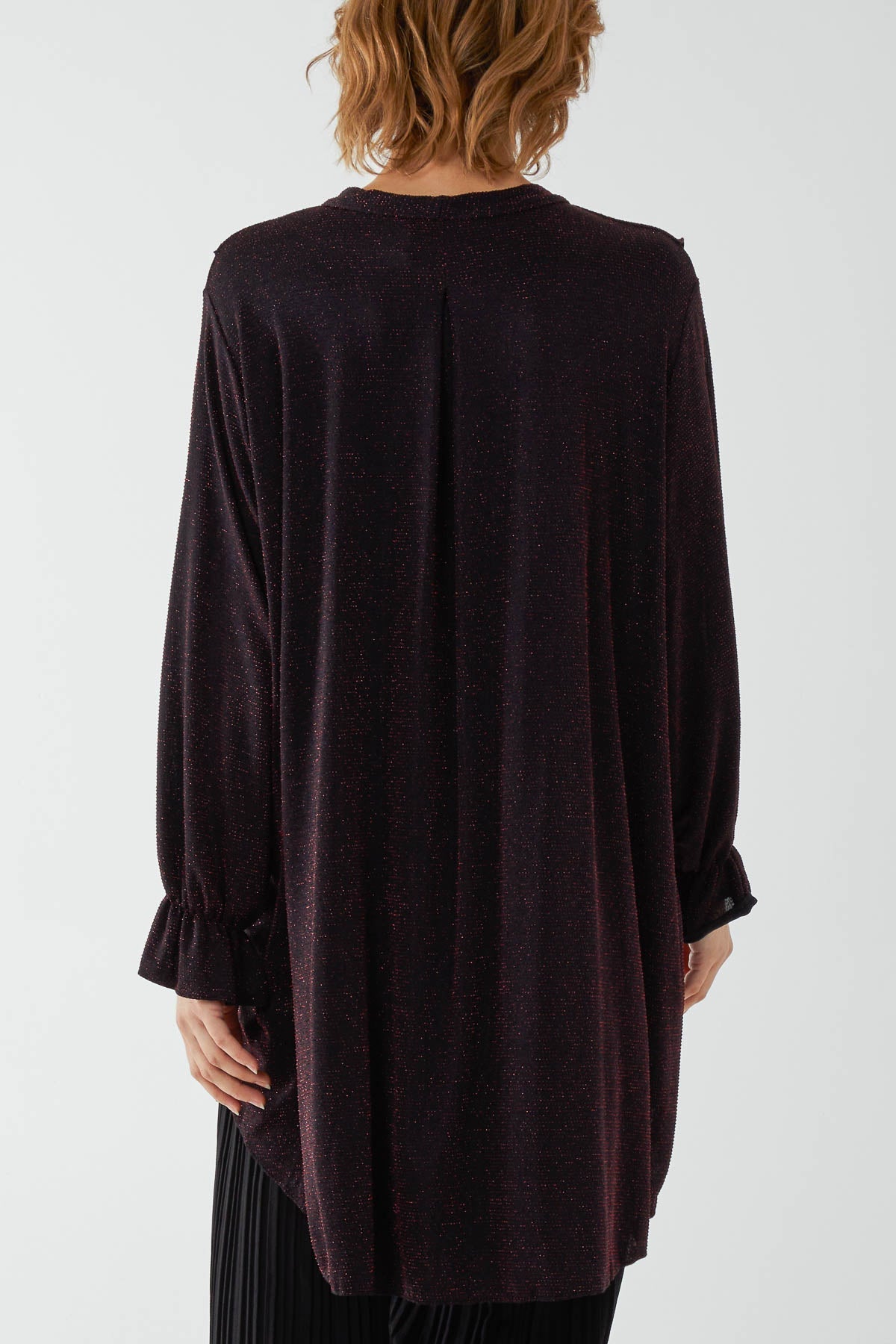 Glitter Lurex Ruffle Flounce Button Blouse For Women  - Dropwear