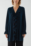 Gold Glitter Lurex Ruffle Flounce Button Blouse For Women ONE SIZE - Dropwear