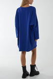 Royal Blue Oversized Sweat Shirt Mini Dress For Women ONE SIZE - Dropwear