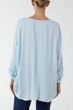 Round Neck Button Sleeve Blouse For Women  - Dropwear