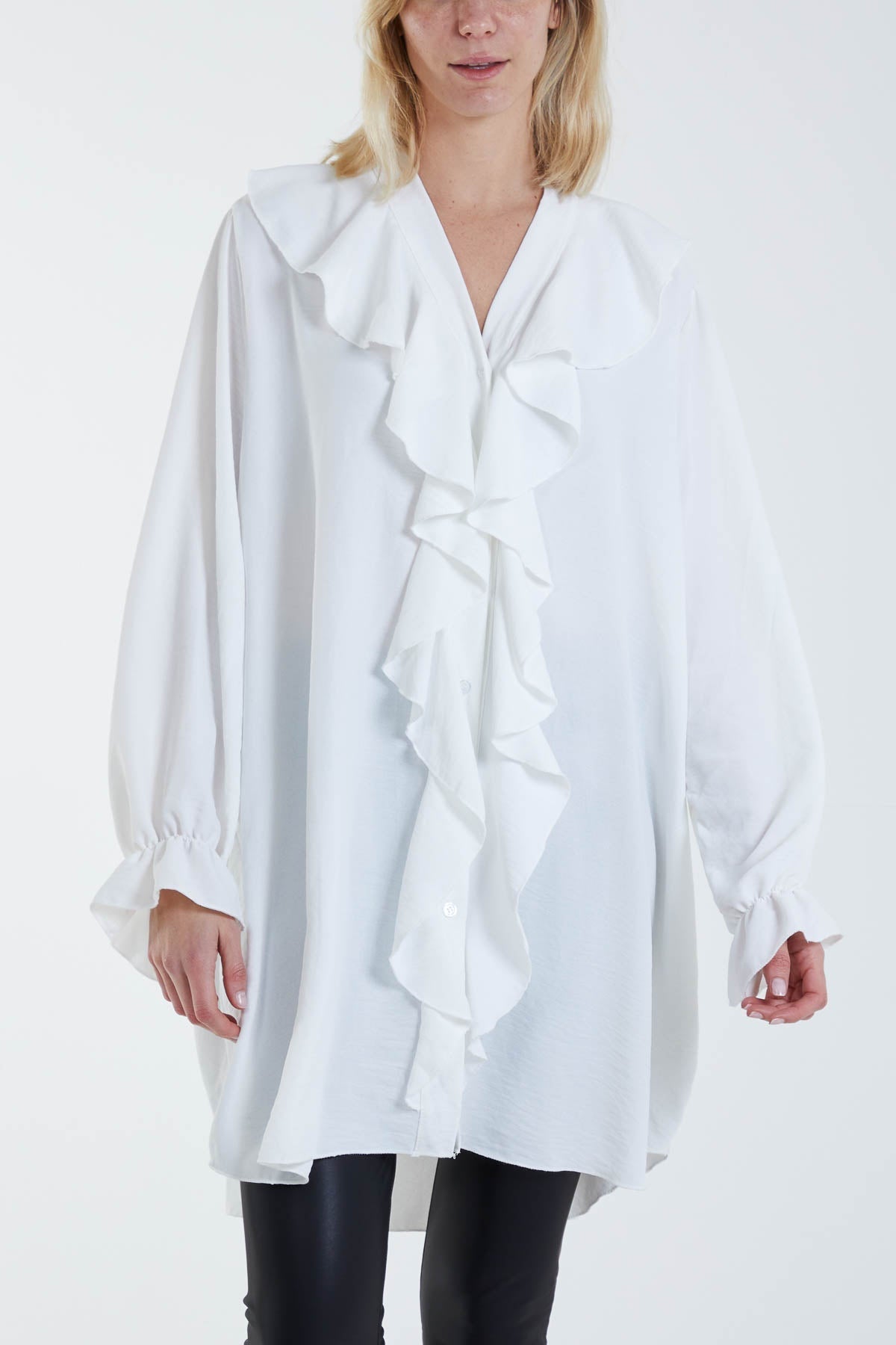 Flounce Poly Crepe Oversized Shirt For Women  - Dropwear