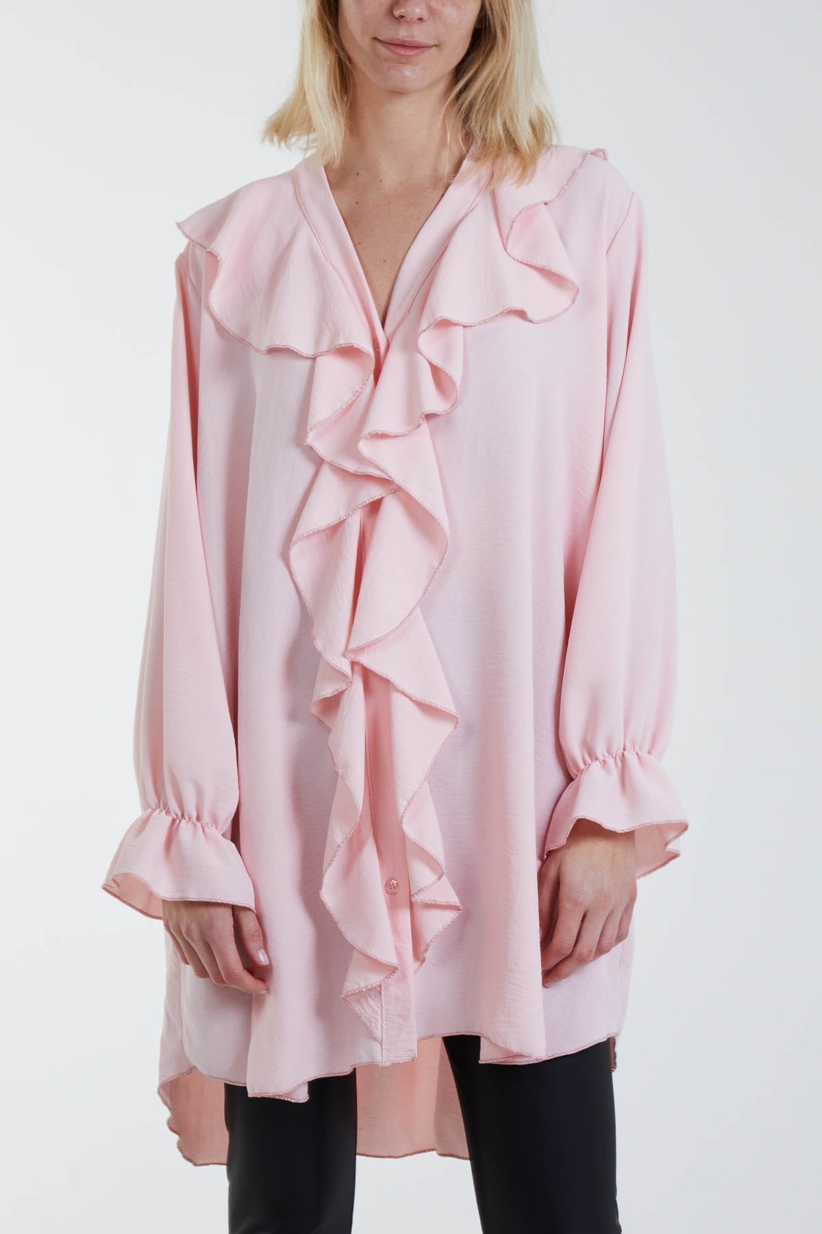 Flounce Poly Crepe Oversized Shirt For Women  - Dropwear