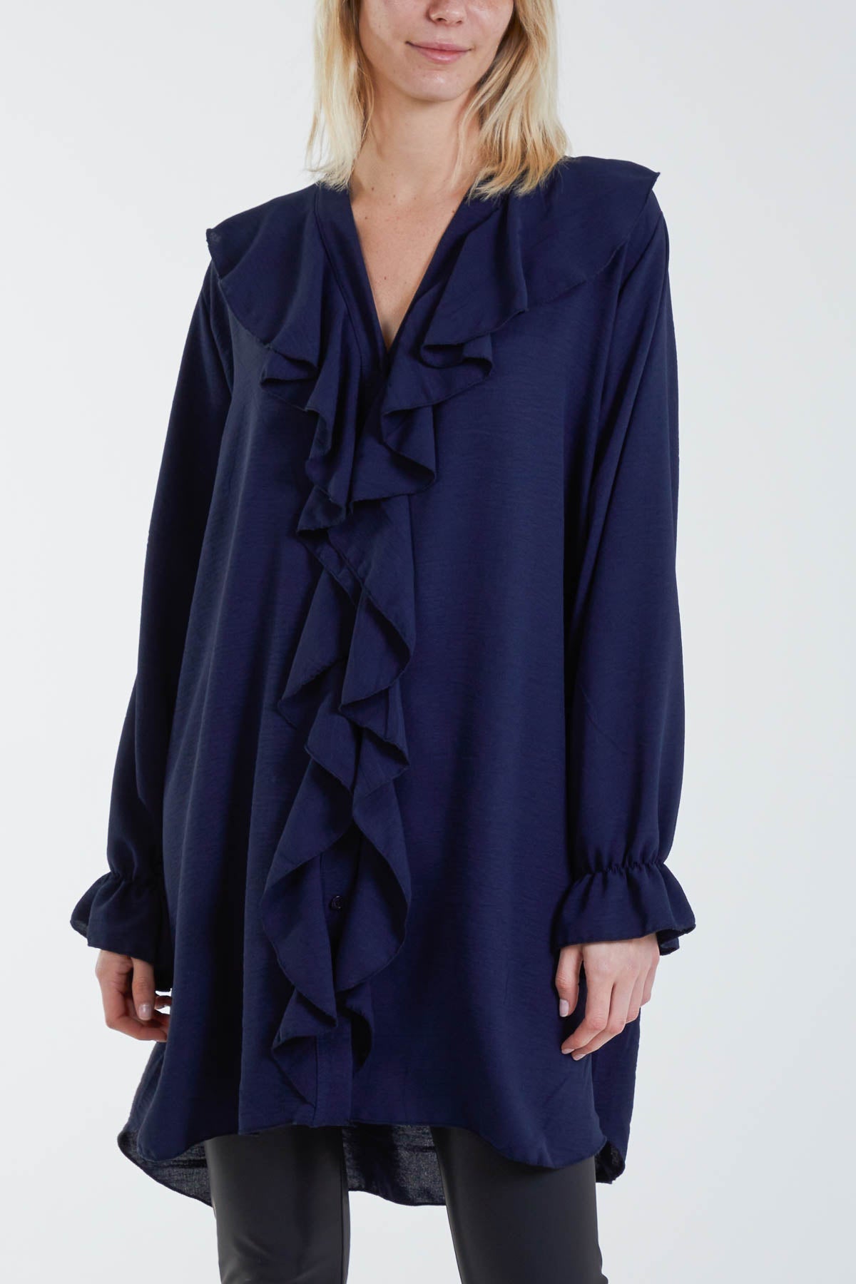 Flounce Poly Crepe Oversized Shirt For Women  - Dropwear