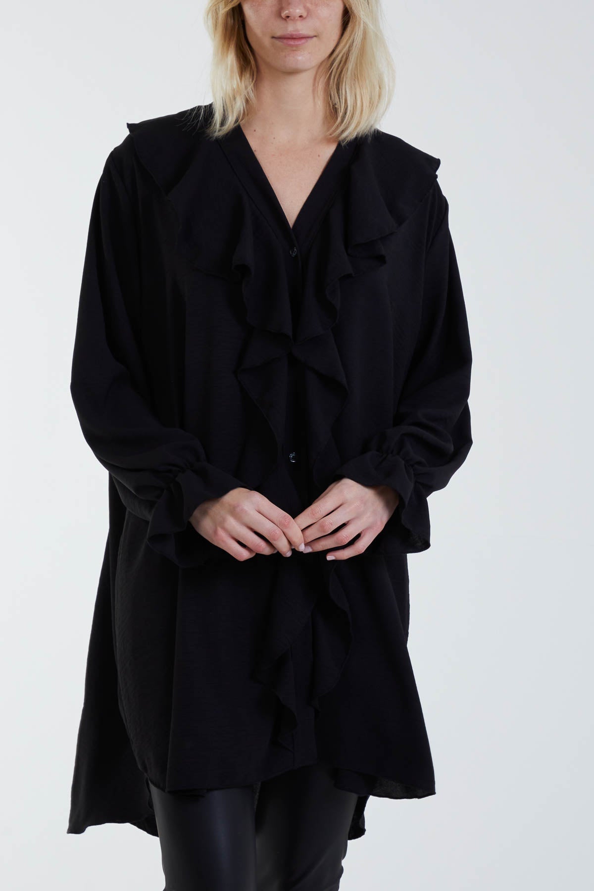 Flounce Poly Crepe Oversized Shirt For Women  - Dropwear
